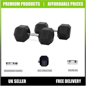 Hex Hanteln Set 37,5 kg Paar Ergo Handgewicht Gummi ummantelt Sechseck Gym B58 - Bild 1 von 7