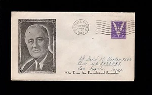 WWII Patriotic FDR Our Terms Unconditional Surrender Detroit 1944 Cover 6o - Picture 1 of 2