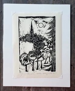 1965 Lim Ed Bohdan Borowski Expressionist Woodblock "Town Scene" - Polnischer Künstler - Bild 1 von 2
