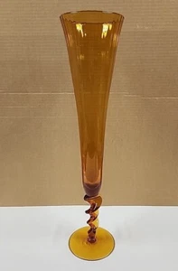 Vintage 18" AMBER GLASS VASE twisted stem - Picture 1 of 10