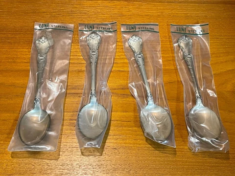 NEW Set of (4) Lunt MEMORY LANE Sterling Silver Teaspoons Cover