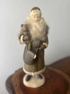 Einzigartige moderne Weihnachtsmann Figur mit Teddybär 12 Zoll Echtfell - Bild 1 von 8