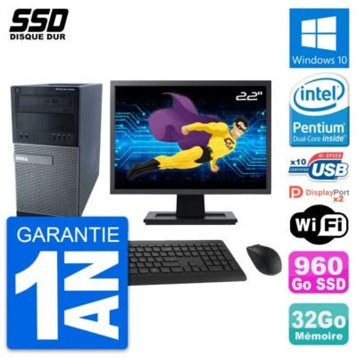 PC tour DELL 9020 Pantalla 22" Pentium G3220 RAM 32Go SSD 960Go Windows 10 Wifi - Imagen 1 de 4
