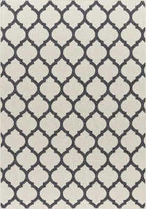 Anne High Quality Indoor Outdoor Area Rug Trellis Pattern Beige Gray - Picture 1 of 13
