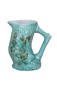 Antique Majolica Turquoise Adirondak Tree Trunk Log Branch Pitcher Jug 8" - Picture 1 of 11