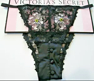 VICTORIA'S SECRET VERY SEXY Itsy Mini String Bikini Panty VS Black Floral L XL - Picture 1 of 4