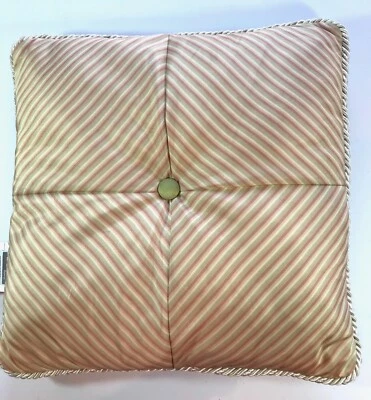 Croscill Rosebud 18" Cuadrado Rayas Satinadas Botón Almohada Salvia Marfil Rosa con Etiqueta Foto 1 de 4