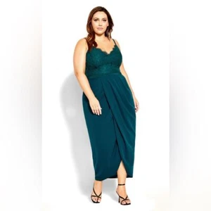 NWT City Chic Lace Touch Dress In Emerald Size XXL/24 - Picture 1 of 13