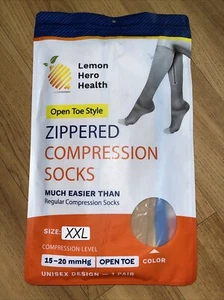 Beige Kompressionsstrümpfe - offene Zehenpartie und Reißverschluss - 2XL 15-20mmHg von Lemon Hero - Bild 1 von 6