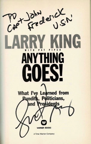 X093     LARRY KING signed hardcover book '00s his political book, Anything Goes Cover