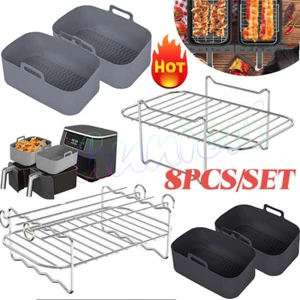 8PCS Air Fryer Rack & Grills Steel Baking Pot·Dual Basket Accessories For Ninja - Picture 1 of 22