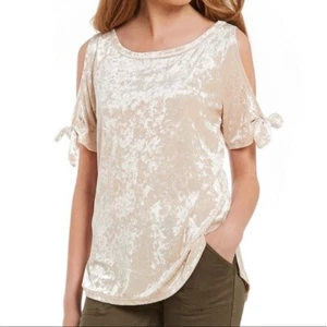Sanctuary Größe Small Crushed Velvet Cold Shoulder Top Creme Champagner - Bild 1 von 5