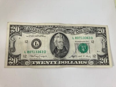 1988 A $20 Twenty Dollar Bill Federal Reserve Note San Francisco Currency - Image 1 of 2