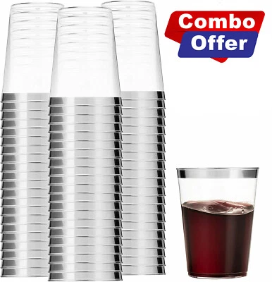 Vaso de plástico transparente elegante de alta calidad con borde plateado para fiesta tazas de 10 OZ Foto 1 de 4