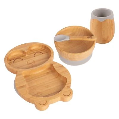 4pc Tiny Dining Grau Pinguin Bambus Baby Fütterungsset Kinder Teller Schüssel - Bild 1 von 4