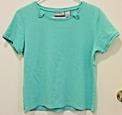 Top pulóver de manga corta CORAL BAY Petite verde/blanco a lunares talla PM Foto 1 de 4