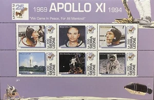 SIERRA LEONE 25TH ANV PRIMER ALUNIZAJE APOLO XI SELLOS ESPACIALES 1994 MONTADO ARMSTRONG - Imagen 1 de 1