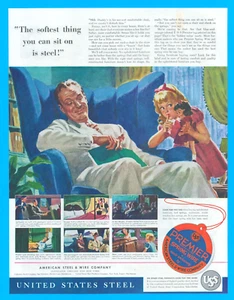 1939 STATI UNITI ACCIAIO arte STAMPA ANNUNCIO papà che dorme in sedia mobili bambina bambola - Foto 1 di 3