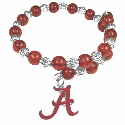 Alabama Crimson Tide Bead Memory Wire Bracelet w/ Charm NCAA Licensed Jewelry - Image 1 of 3