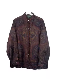 RALPH LAUREN 100% Silk Paisley Print Button Down Long Sleeve Shirt Size 16W - Picture 1 of 8