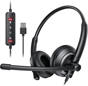 Wired USB Headset with Noise Cancelling Microphone for PC Laptop - Picture 1 of 5