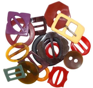 Vintage 40's Plastic Casein Celluloid Scarf Slide Sash Belt Buckles 17 pcs - Picture 1 of 9