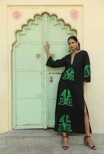 ANANNASA Simone Maxi Kaftan Kleid Größe L UVP 329 $ Designer Made In India Pailletten - Bild 1 von 14