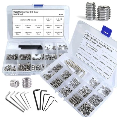 EILXMAG 830Pcs Metric + Standard SAE Allen Head Socket Hex Grub Screw Set Assortment Kit