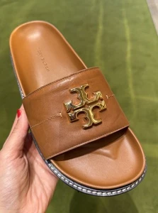 Tory Burch Everly Anatomic Lug Toboganes de Cuero, Bourbon - Imagen 1 de 4