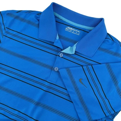 Nike Golf Para Hombres Talla M Dri-FIT Azul Rayas Polo Manga Corta Bordado Logo Foto 1 de 4