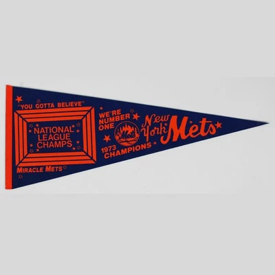 New York Mets 1973 Champions National League Baseball Blue Pennant Flag - Image 1 of 4