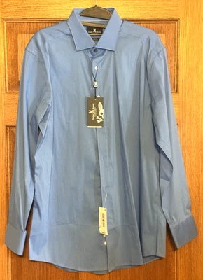 NUEVA CAMISA OXFORD PSYCHO BUNNY PARA HOMBRE 16 32/33 AZUL ABOTONADA MANGA LARGA SIN PLANCHAR Foto 1 de 4