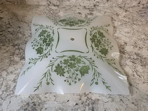 Lámpara de montaje en techo de vidrio ondulado vintage sombra flores verdes y azules 13,5" - Imagen 1 de 5