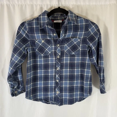 Hanna Andersson Franela Niños 120 6/7 Azul Cuadros Abotonados Manga Larga Algodón Foto 1 de 4