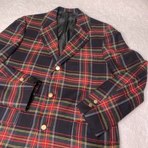 Karo Vintage Blazer Wolle Rot Jacke Mantel Herren Tartan Gr. 40 Urlaub Weihnachten - Bild 1 von 13