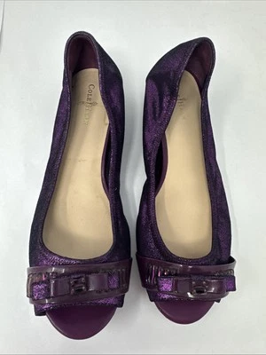 Cole Haan Janelle OT.Ballet Punta Abierta Cuero Plano Mascarada Talla 8 B Púrpura Foto 1 de 4