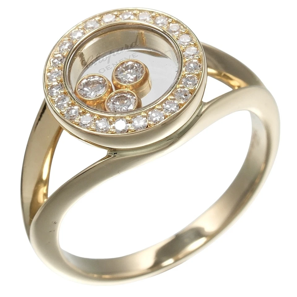 Anillo redondo Chopard Happy Diamonds, talla 11, oro amarillo de 18 quilates con diamantes, aplicación Foto 1 de 4