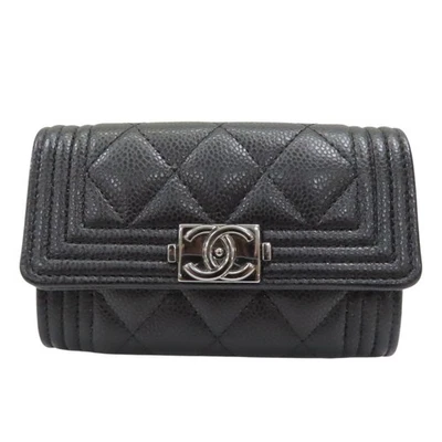 CHANEL Boy Flap Card Holder Black Quilted Grained Calfskin Leather - Image 1 of 4