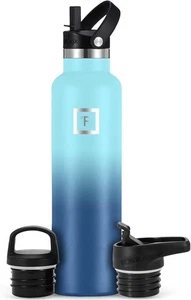 Eisen Flachmann Becher Sportflasche 24 Fl.oz + 3 Deckel "Wellen" - Edelstahl - Bild 1 von 6