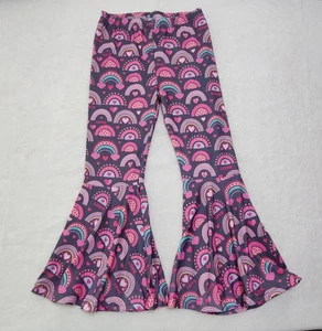 Boutique Bell Bottom Pants Girls Size 7 Gray Pink Teal Rainbow Print - Picture 1 of 1