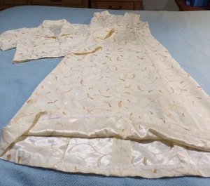 VTG. 2000 Gold & Silver Silk Brocade Maxi Dress with Short Jacket Handmade - Picture 1 of 14