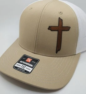 Cross Hat - Richardson 112 Trucker Hat - Khaki and White - Picture 1 of 4