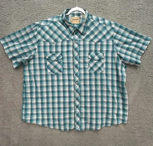 Wrangler Western Shirt Mens 3XL/3XG Blue Plaid Pearl Snap Short Sleeve Pockets - Picture 1 of 10