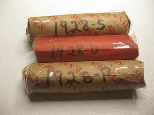 3- dated rolls ( 150 coins) 1928-S-28-D -28-P Lincoln  cents - Picture 1 of 1