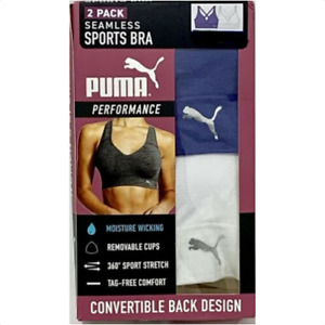 Puma Women's Sports Bra Seamless Removable Cups 1 OR 2 PACK