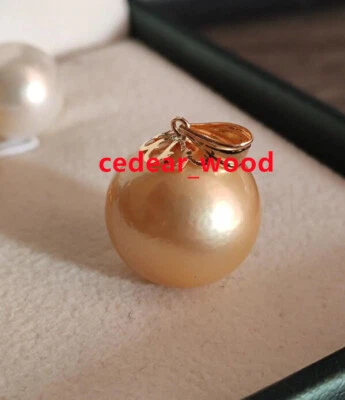 ENORME COLGANTE DE PERLAS REDONDAS de oro del mar del sur AAAA+ de 15 mm natural de oro amarillo de 18 k Foto 1 de 4