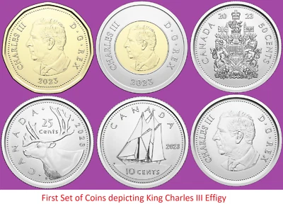 First Set of 6 2023 Canada Coins King Charles III Effigy Mint UNC. Loonie Toonie - Image 1 of 4