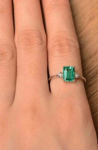 925 Sterling silver Green emerald May Birth Stone engagement Gift Ring For Women - Picture 1 of 4