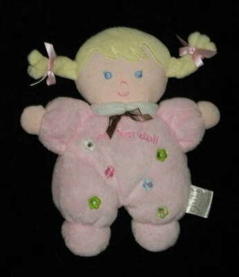 Boneca Carters Child of Mine Baby Lovey pelúcia loira tranças flores rosa - Imagem 1 de 2