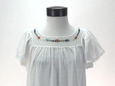Mexican Dress White Crochet Lace Flowers Mumu Caftan Beach Cover Up Handmade M/L - Image 1 of 4